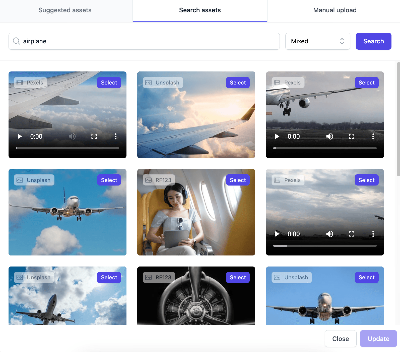 Assets selection within VideoGenius
