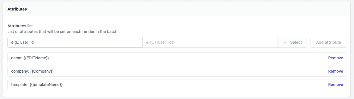Batch render attributes setup