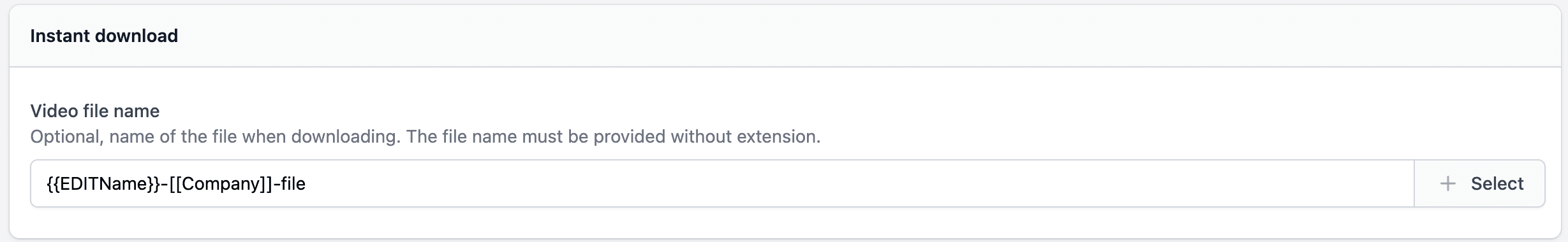 Instant download name setup