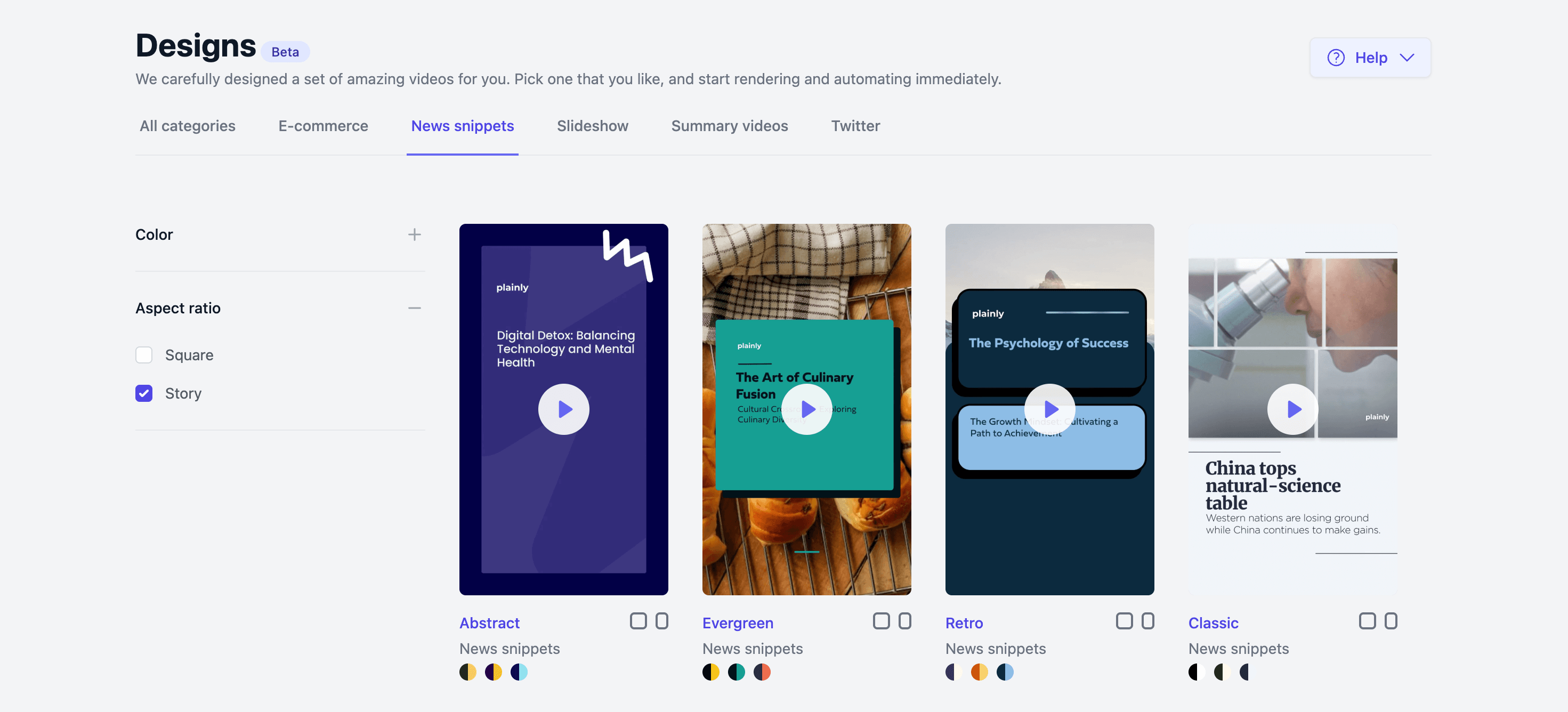 Designs page