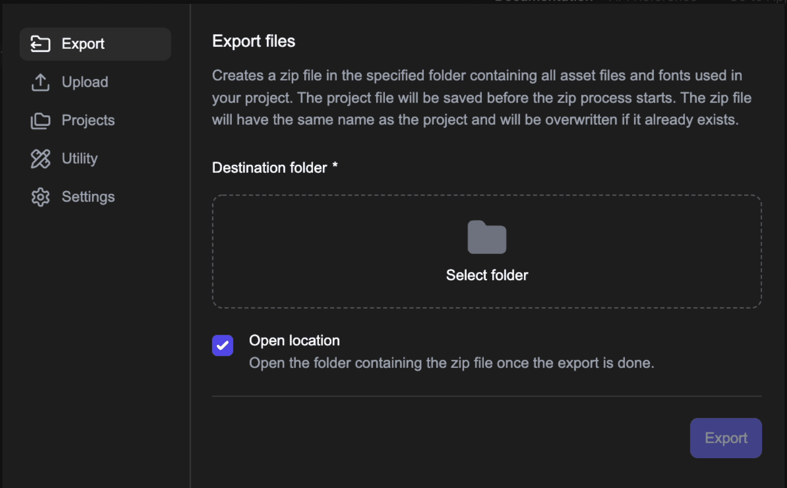 Plainly videos plugin export zip tab