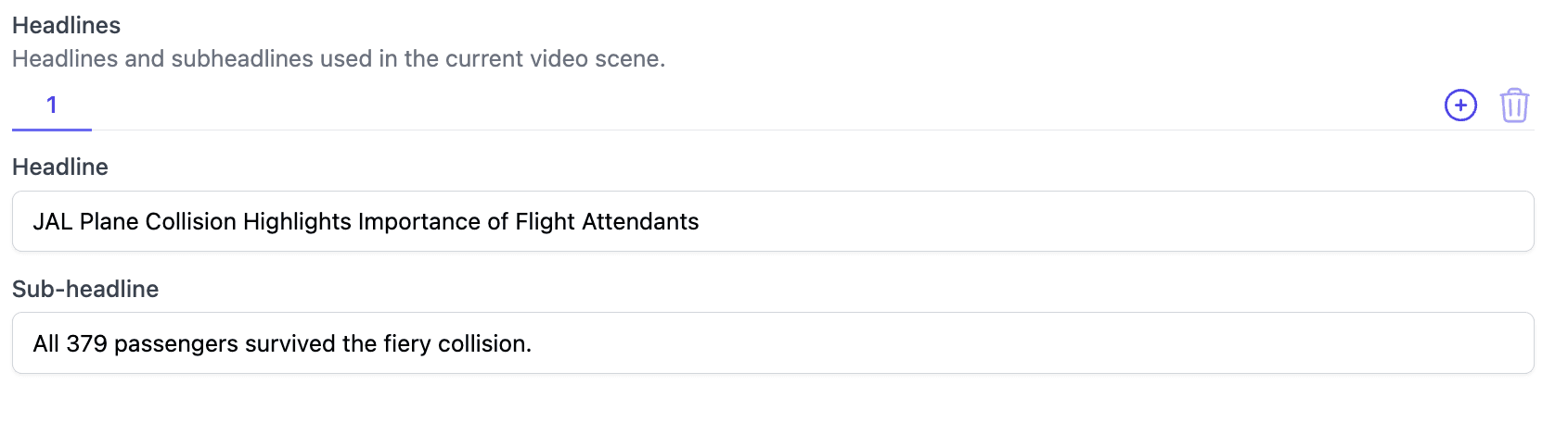 Headlines management within VideoGenius