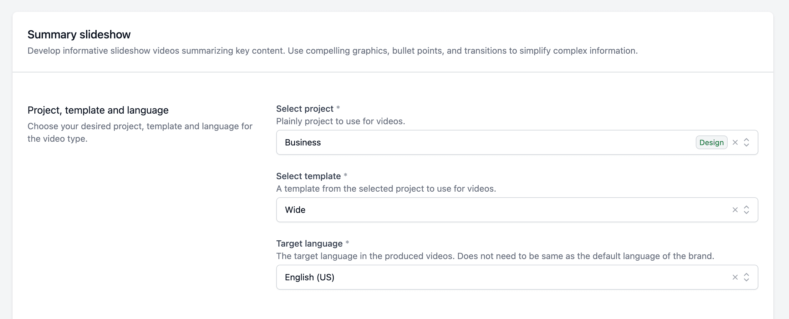 Setup video type